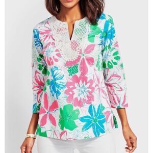 Talbots Lace Embroidered Bib Anguilla Floral Tunic
